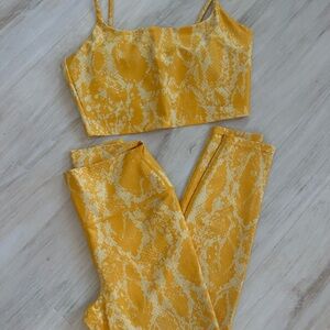 Carbon38 Yellow Snake Print Crop Top and Leggings Set
